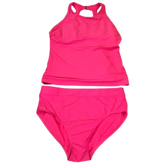Womens Laguna Size Medium 2 Piece Coral High Neck Tankini Moderate Coverage Suit - Picture 8 of 10
